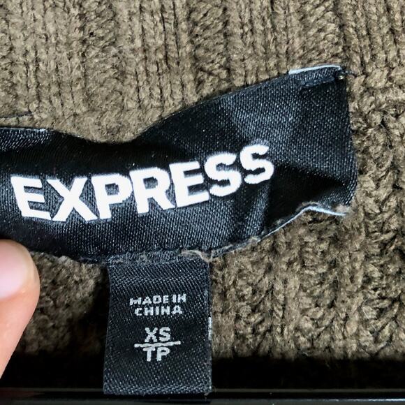 Express Womens Sweater Green V Neck Knitted Long Sleeve Tunic XSmall - Picture 6 of 12
